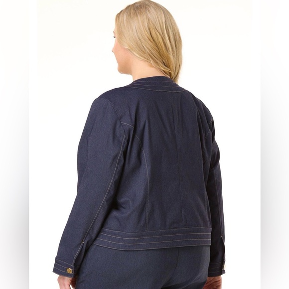 NWT PLUS SIZE DENIM COLLARLESS JACKET - Picture 2 of 7